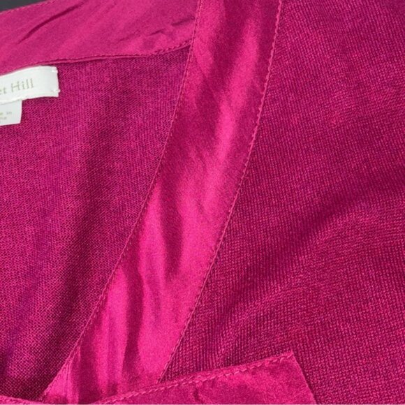 Garnet Hill Fuchsia Silk Blend Sweater Satin Bow Detail Medium Knit Old Money - Picture 7 of 13